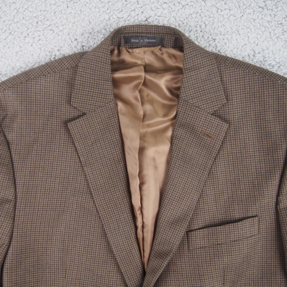 Ralph Lauren Chaps Mens Blazer 44R Brown Houndstooth Sports Coat Jacket‎